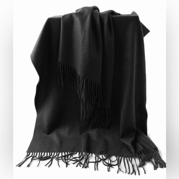 100% Cashmere Made in Scotland Oversized Wrap Shawl Scarf Throw XXL Black NEW - Picture 2 of 5